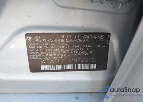 2011 BMW 328I from USA, damaged, VIN WBAPH7C54BE678163